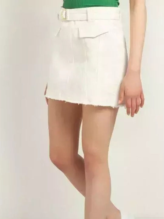 Fustă Mini Talie Înaltă Din Denim Bej