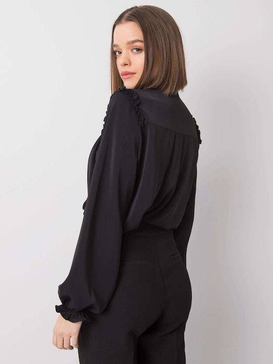 Och Bella BP-5078 Women's Monochrome Long Sleeve Shirt Black 159782