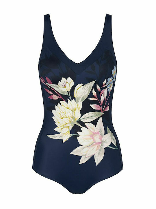 Botanical Leaf OP Badeanzug mit Verstärkung Blumen Marineblau