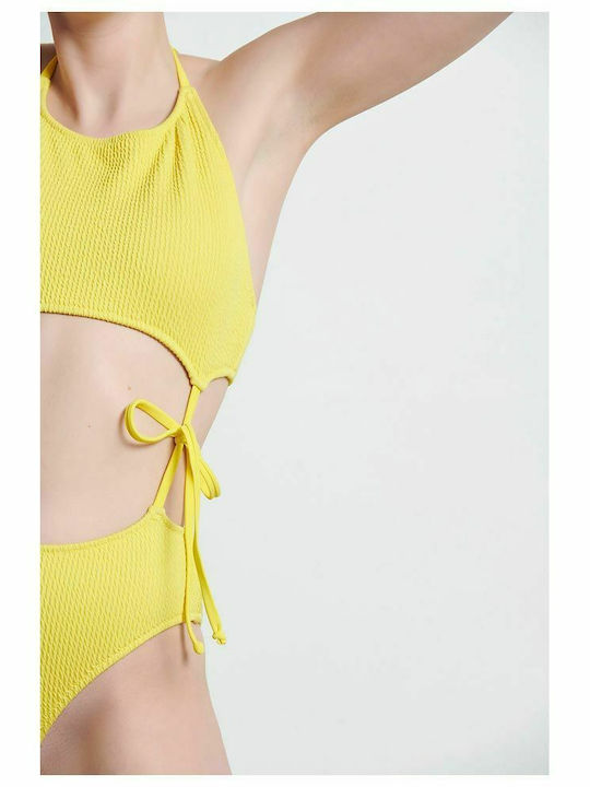 Costum de baie întreg cu decupaje Galben