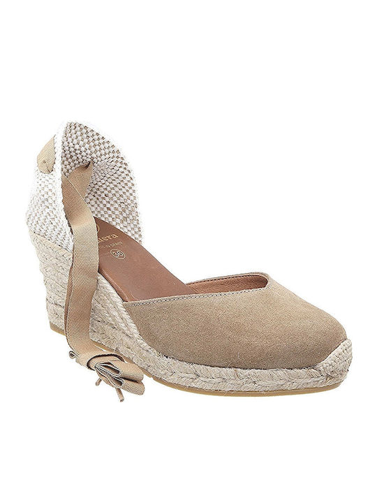 Viguera 1727 Women's Leather Platform Espadrilles Beige