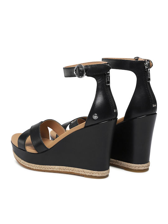 Ezrah Women's Leather Ankle Strap Platforms Black