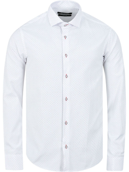 Dash&Dot Men's Shirt Long Sleeve Cotton Polka Dot White