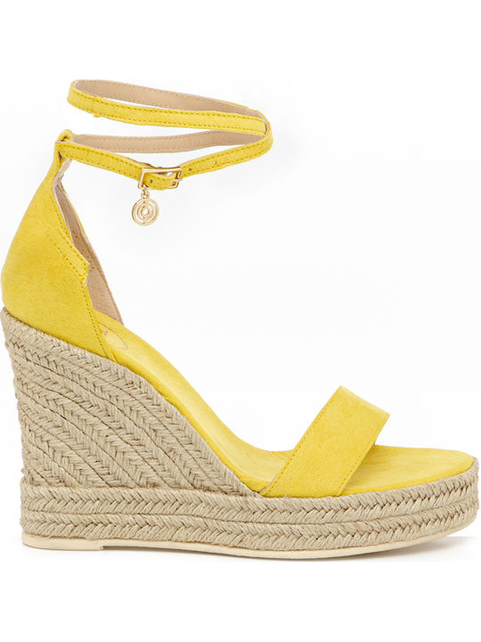 Mykonos 789 Women's Suede Ankle Strap Platforms Yellow