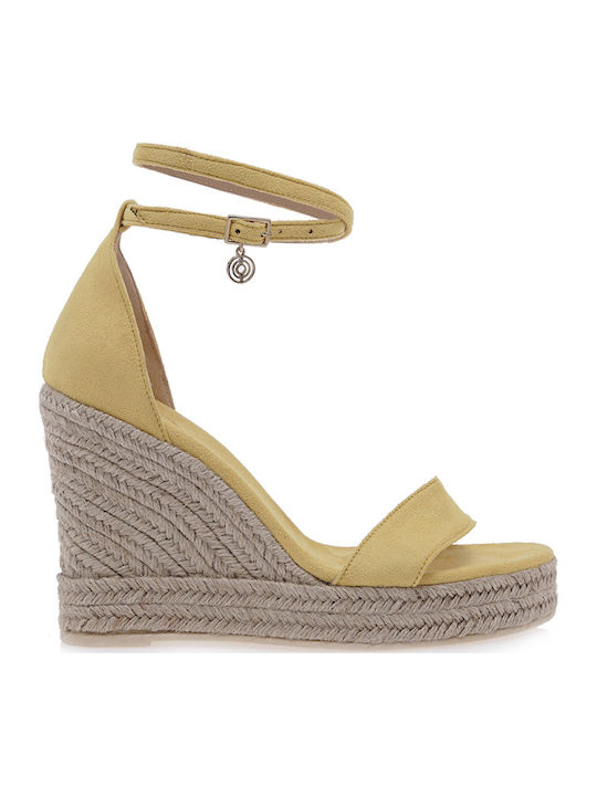 Mykonos 789 Women's Suede Ankle Strap Platforms Yellow