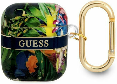 Guess Flower Print Θήκη Σιλικόνης με Γάντζο σε Πολύχρωμο χρώμα για Apple AirPods