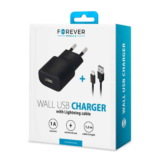 Forever Charger with USB-A Port and Cable Lightning Blacks (TC-01)