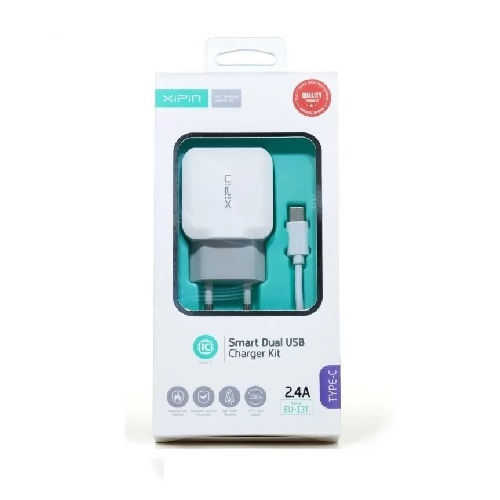 Xipin Charger with 2 USB-A Ports and Cable Lightning Silver (EU-13T)