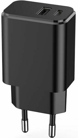 Setty Charger Without Cable with USB-A Port and USB-C Port 20W Power Delivery / Quick Charge 3.0 Whites (GSM106082)