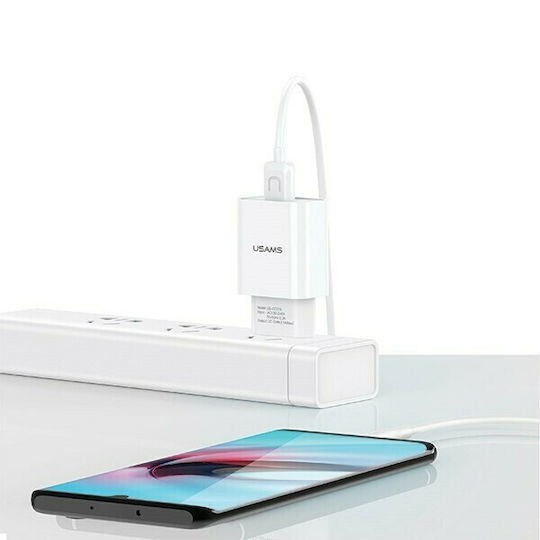 Usams Ladegerät mit USB-A Anschluss und Kabel Micro-USB Weißs (T21)