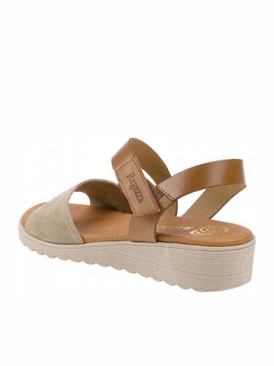 Women's Leather Ankle Strap Platforms Tan/beige