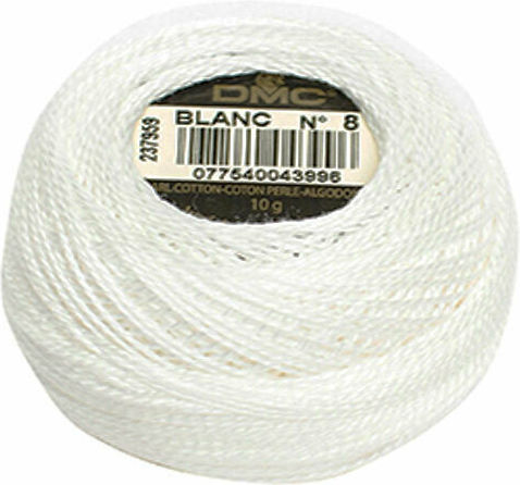 DMC Thread Embroidery Cotton Perle No8 Cotton WHITE (White) 87m