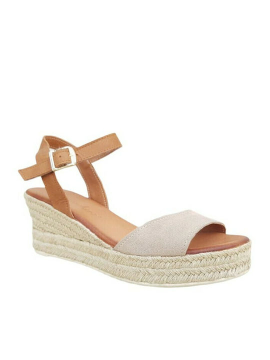 Women's Leather Ankle Strap Platforms Beige