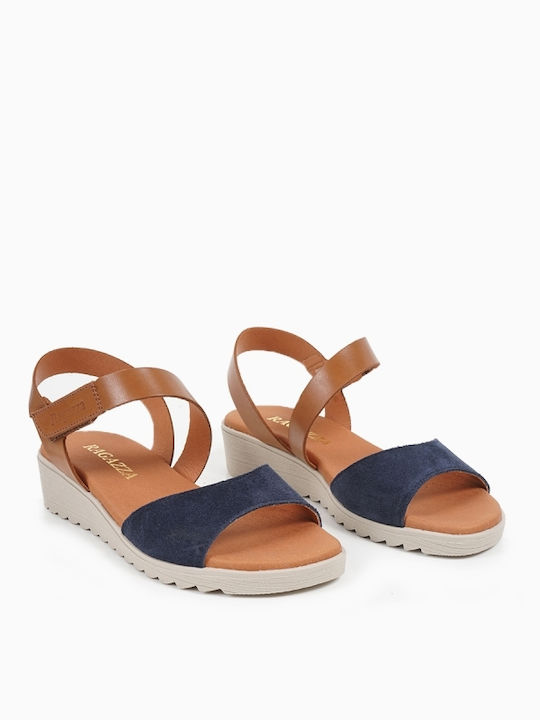 Women's Leather Platform Shoes Μπλε / Καφέ