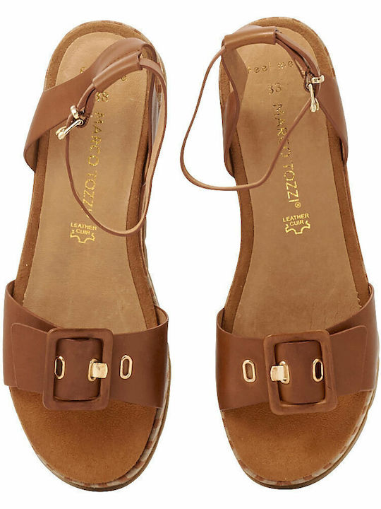 Women's Leather Ankle Strap Platforms Tabac Brown 2-28513-26 380