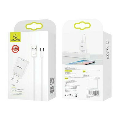 Usams Charger with USB-A Port and Cable USB-C White (T21)