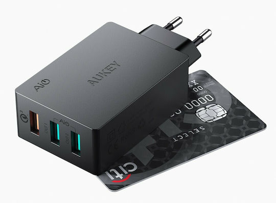 Aukey Φορτιστής Χωρίς Καλώδιο με 3 Θύρες USB-A 42W Quick Charge 3.0 Μαύρος (PA-T14)