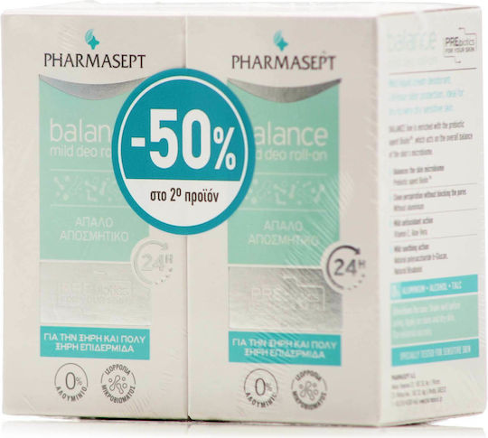 Pharmasept Balance Mild Deo Αποσμητικό 24h σε Roll-On Χωρίς Αλουμίνιο 2x50ml