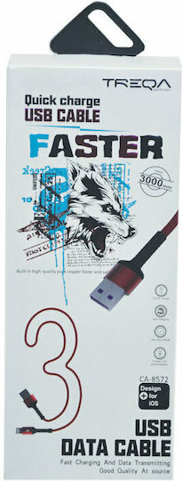 Treqa CA-8572 Cablu Braided USB-A La Lightning Roșu 2m CA-8572