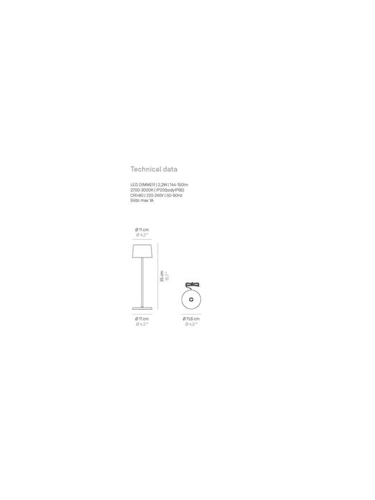 Zafferano Lampa De Masă LED Pentru Exterior 2.2W Cu Lumină Alb Cald IP65 Gri