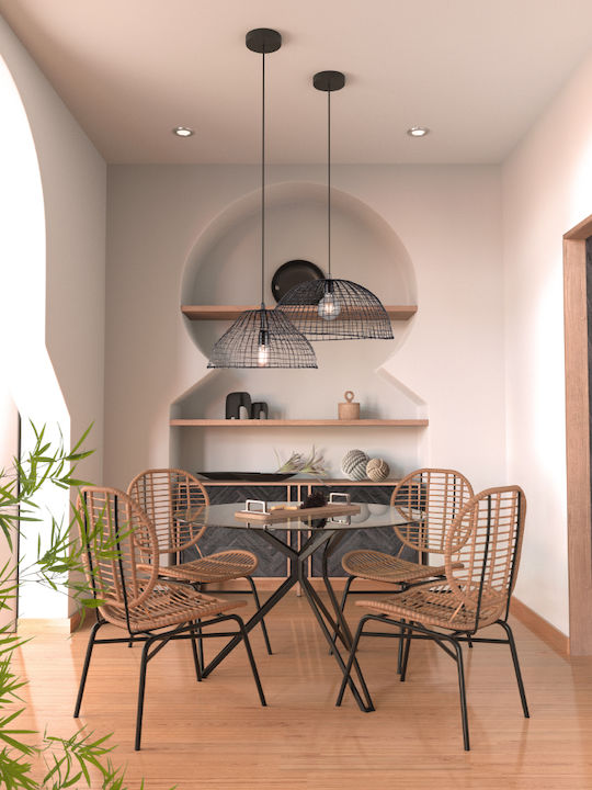 Noir Round Dining Room Table with Black Glass Surface 110x110x75cm