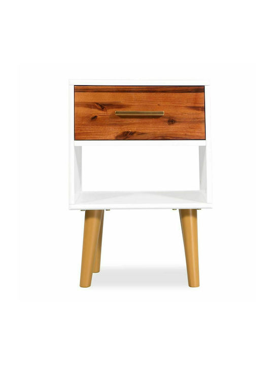 Bedside Table of Solid Wood White 40x30x45cm