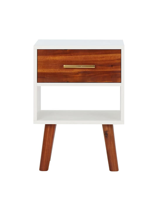 Bedside Table of Solid Wood White 40x30x45cm