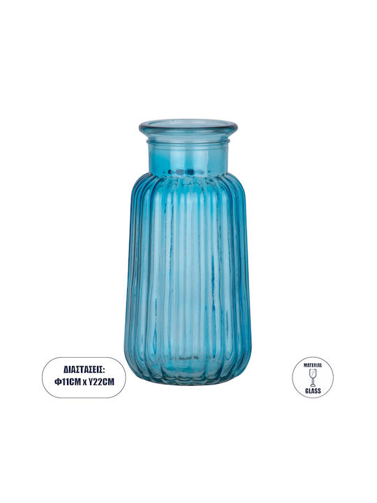 GloboStar Διακοσμητικό Βάζο Glas Layla Blau 11x11x22cm 1Stück