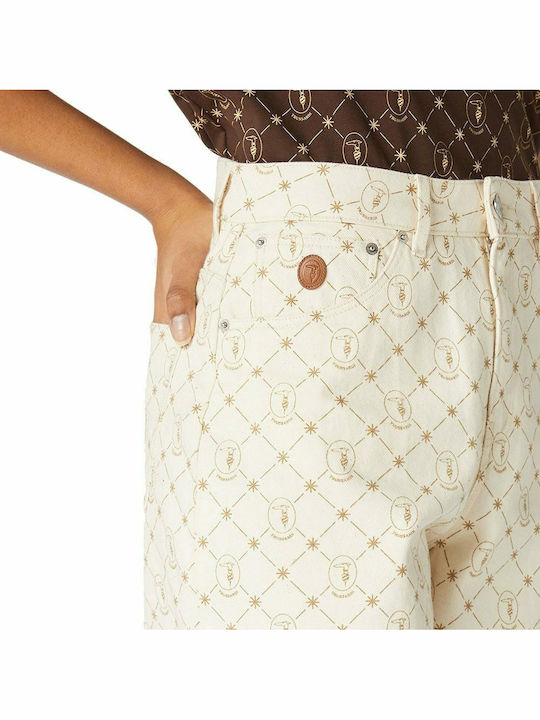 High Waist Women's Jean Trousers in Loose Fit Monogram White Swan