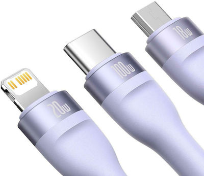 Baseus Flash Series II Braided USB to Lightning / Type-C / micro USB 1.5m Cable Purple (CASS030205)