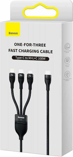 Baseus Flash Series II Braided USB to Lightning / Type-C / micro USB Cable Μαύρο 1.5m (CASS030201)