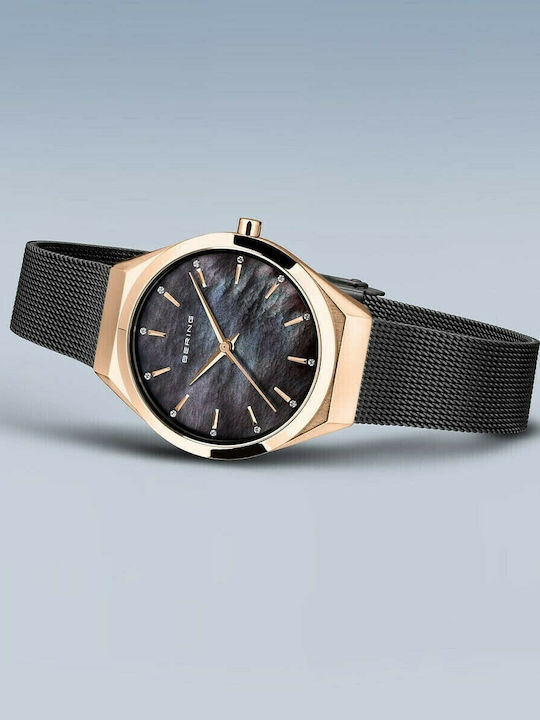 Bering Time Ultra Slim Women's Watch with Black Metal Bracelet