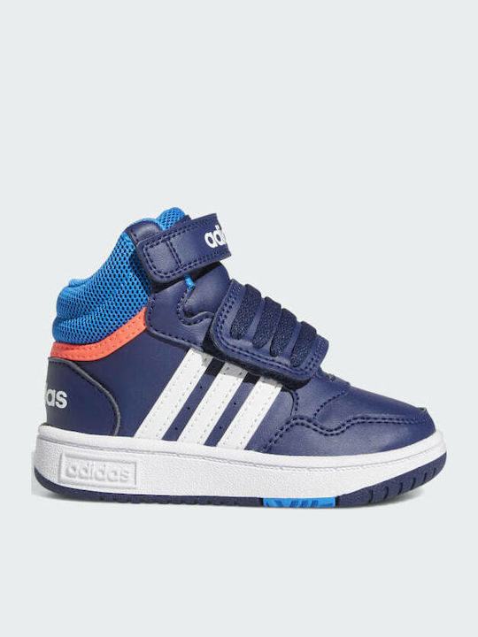 -Reifen Hoops Mid Kinder Sportschuhe Basketball mit Bügel- und Schleifenverschluss Dark Blue / Blue Rush / Turbo