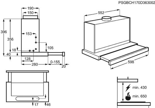 AEG DPE5660M Sliding Vent Hood 60cm Inox