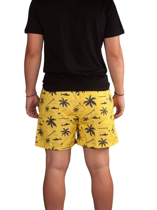 Panda Clothing Palm Trees Men's Swimwear Shorts Yellow Floral