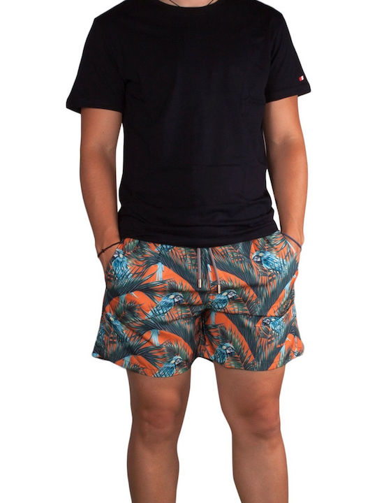 Parrots Men's Swimwear Shorts Orange with Patterns