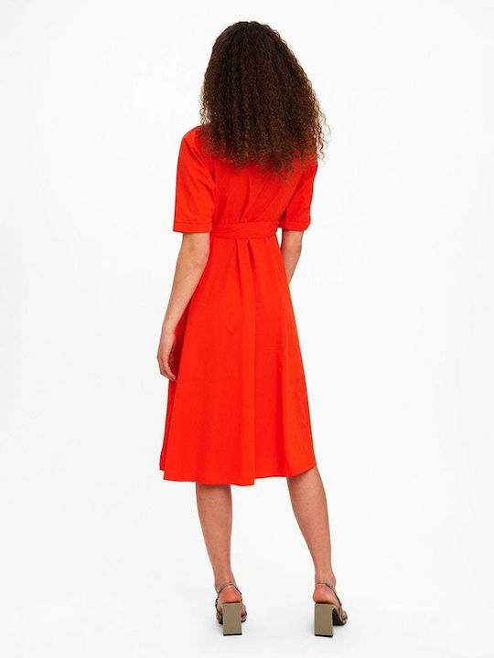 Vero Moda Tathy Sommer Midi Hemdkleid Kleid Rot