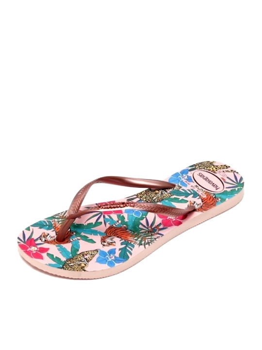 Slim Tropical Frauen Flip Flops in Gold Farbe