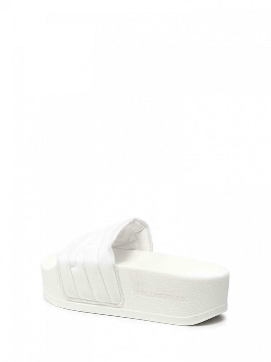 Puffa Logo Women's Platform Slides White