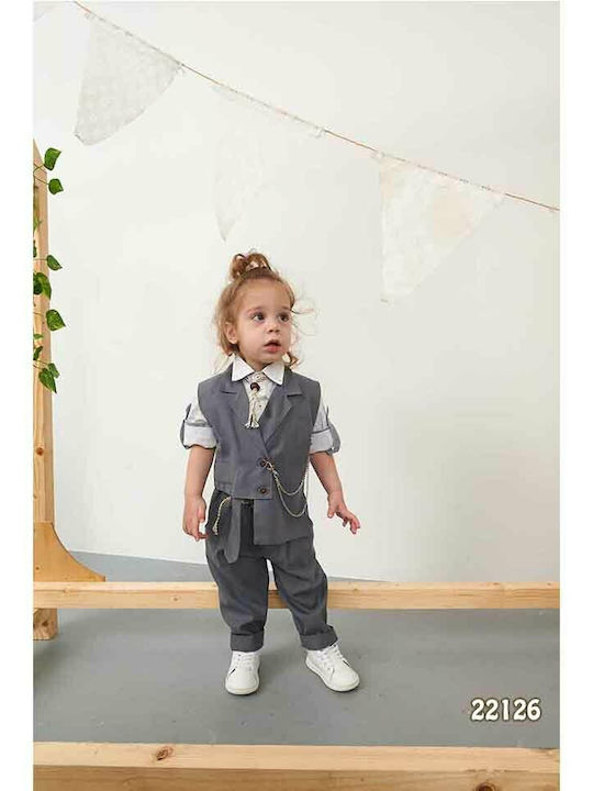 Bonito Baby Boys Baptism Suit with Vest 5pcs Gray