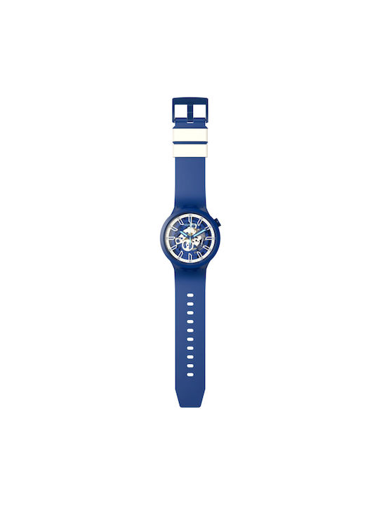 Swatch Uhr Batterie mit Blau Kautschukarmband