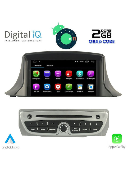 Digital IQ Car Audio System for Renault Megane III 2009-2015 (Bluetooth/USB/AUX/WiFi/GPS/Apple-Carplay/Android-Auto/CD) with Touch Screen 7"