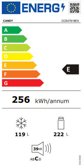 Candy Ψυγειοκαταψύκτης 341lt Total NoFrost Υ185xΠ59.5xΒ65.8εκ. Inox CCE4T618EX