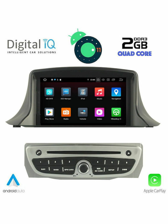 Digital IQ Car Audio System for Renault Megane 3 2009-2015 (Bluetooth/USB/AUX/WiFi/GPS/Apple-Carplay/CD) with Touch Screen 7"