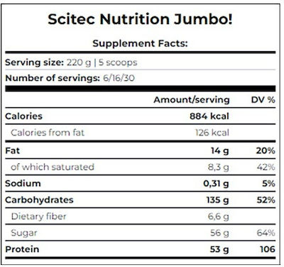 Scitec Nutrition Jumbo Drink Powder With 6 Carbohydrates με Γεύση Βανίλια 3.52kg