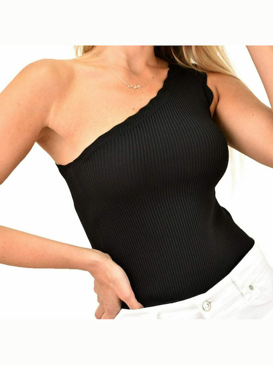 Women's Summer Blouse with One Shoulder Black