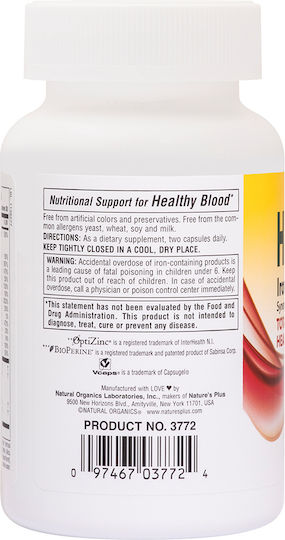 Nature's Plus Hema-Plex Iron with Synergistic Factors 60 κάψουλες