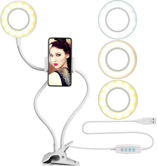GloboStar Ring Light 9cm 3000 - 6000K with Desktop Stand/Mount Stand and Mobile Holder