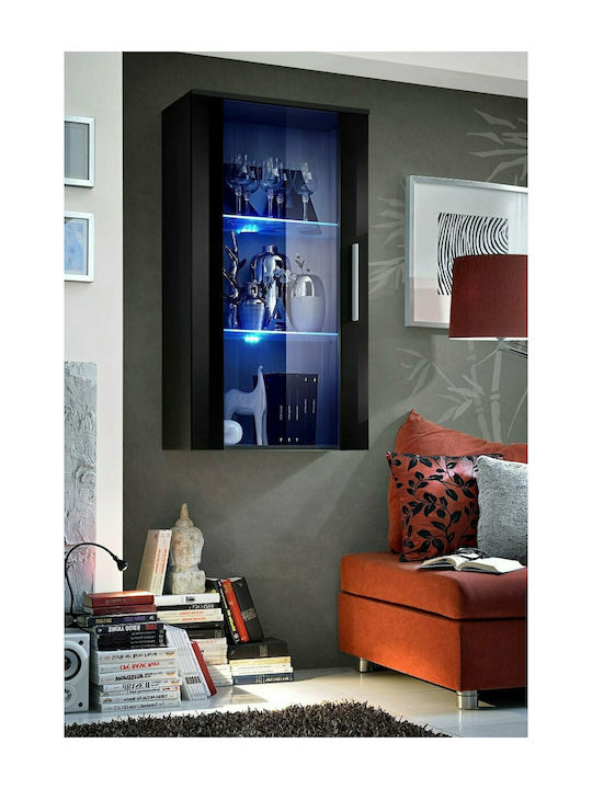 Wall Living Room Display Cabinet made of Particleboard with Glass & Lighting Vega 60x29x110cm