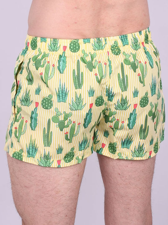 Costum de baie pentru bărbați cu modele de cactus Galben